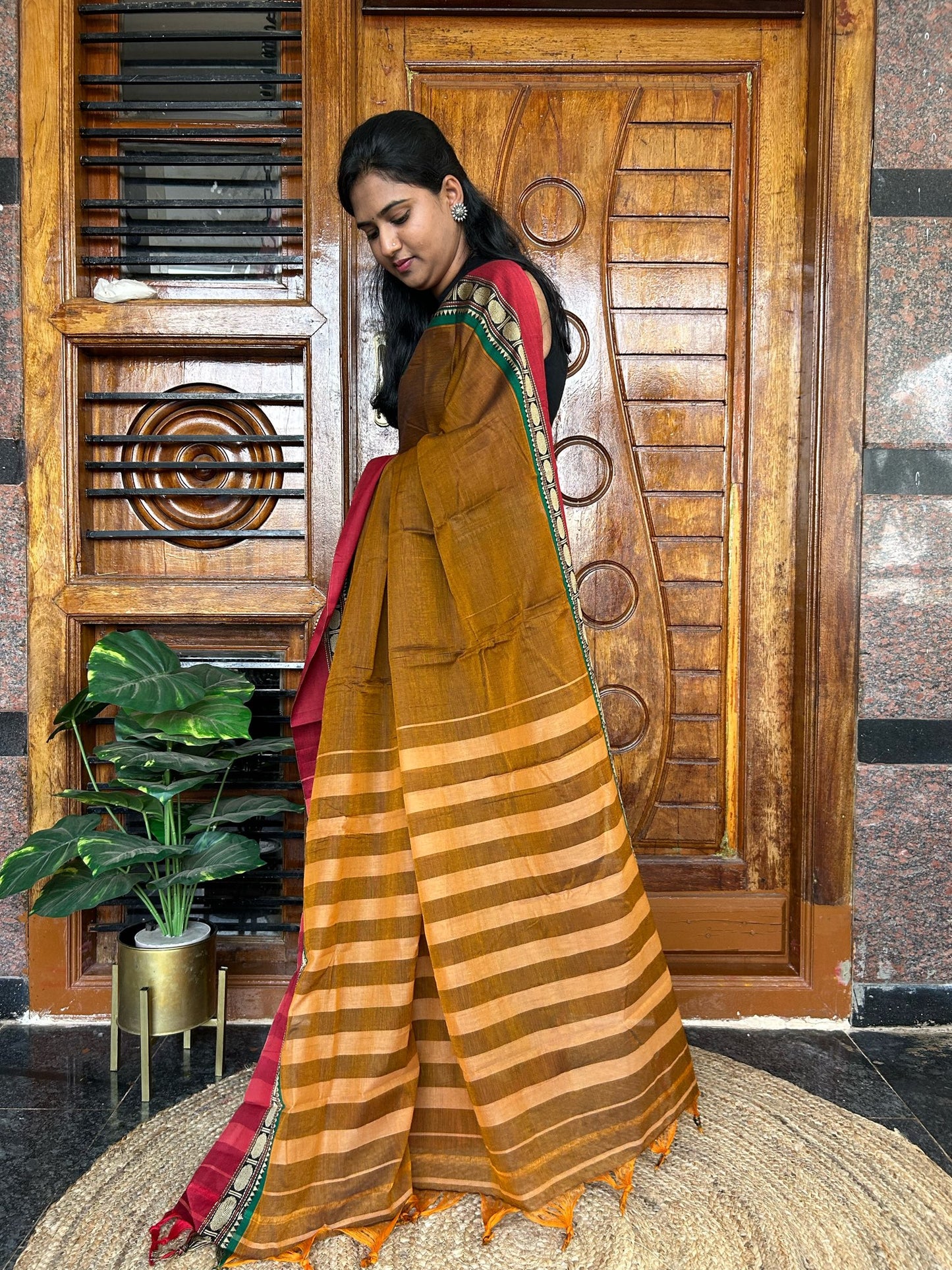 Brown Narayanpet saree.