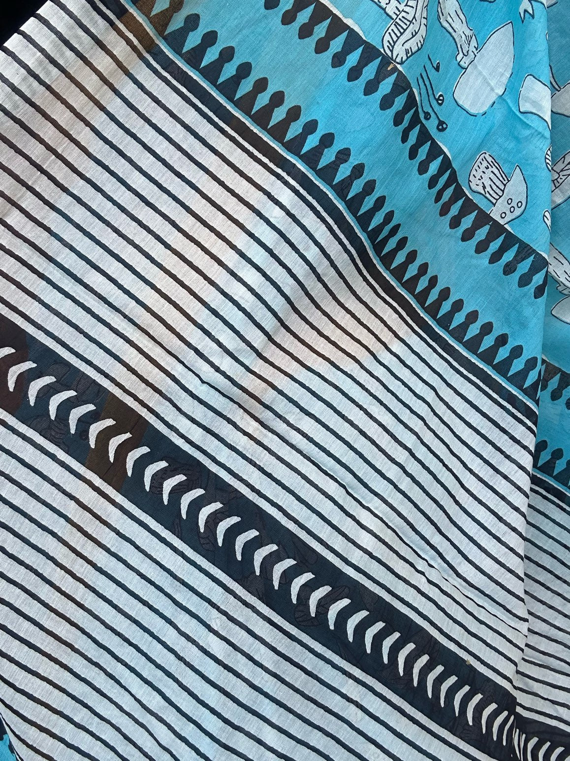 Blue mulmul cotton saree