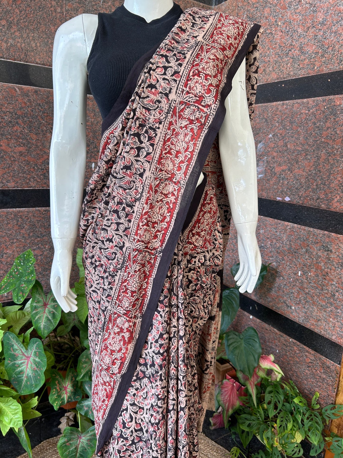 Black kalamkari mul saree