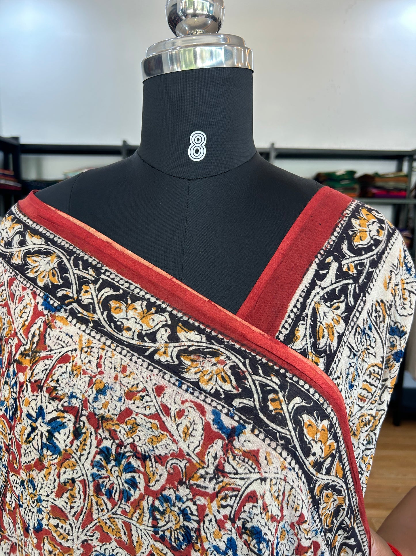 Red kalamkari mul saree