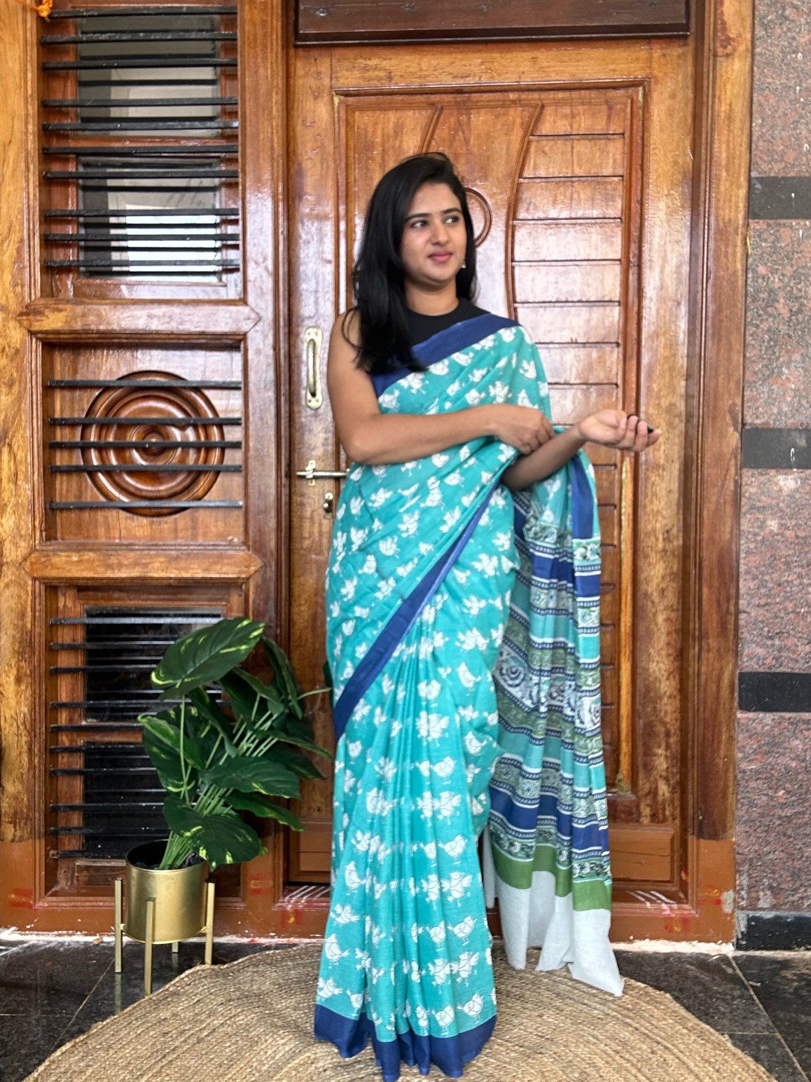 Blue mulmul cotton saree