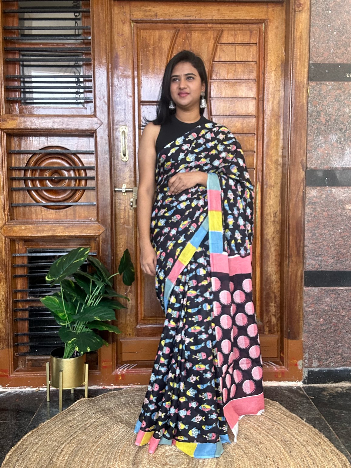 Black mulmul cotton saree