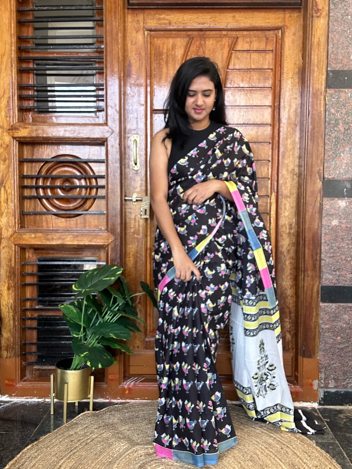 Black mulmul cotton saree