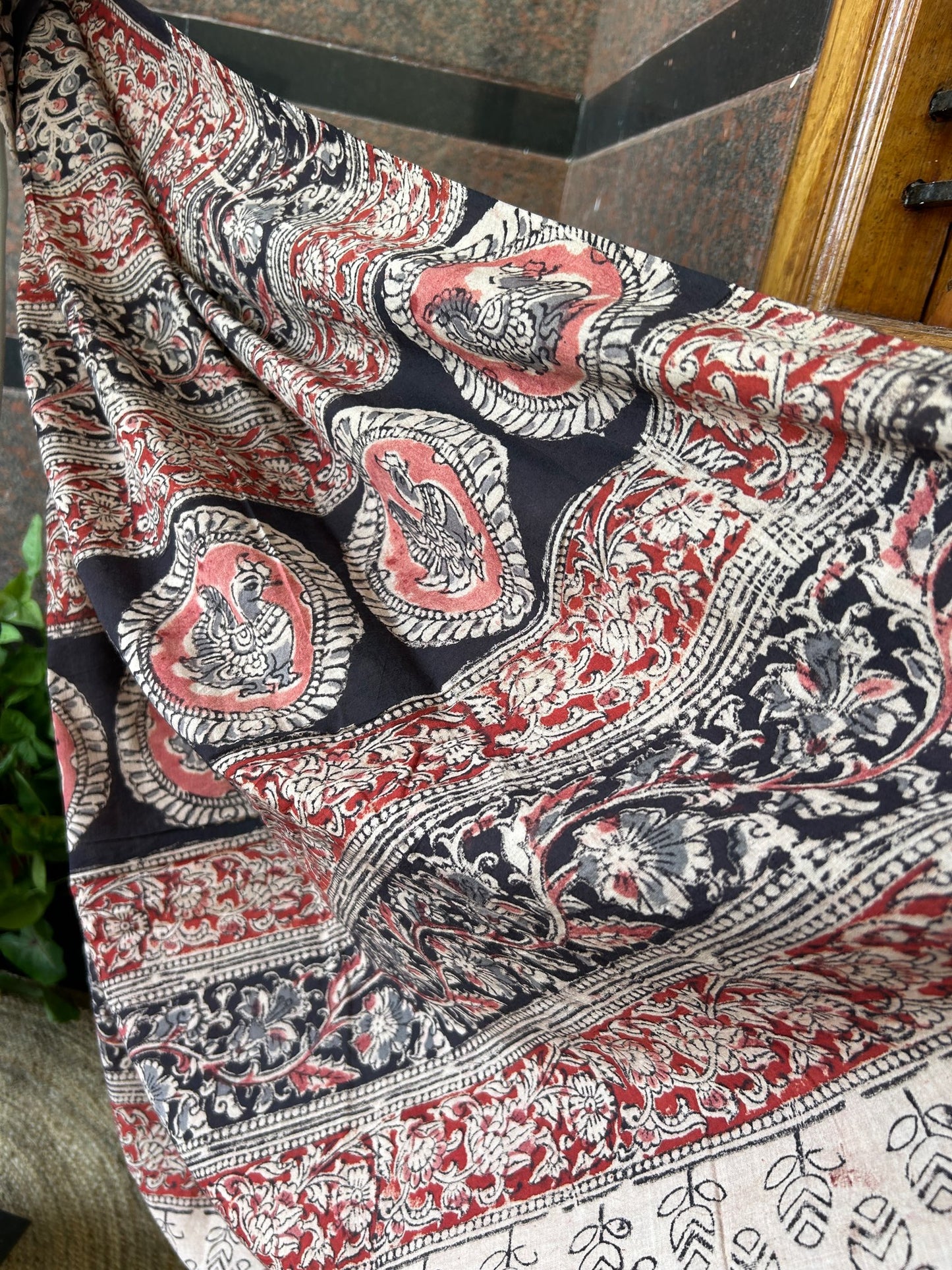 Black kalamkari mul saree