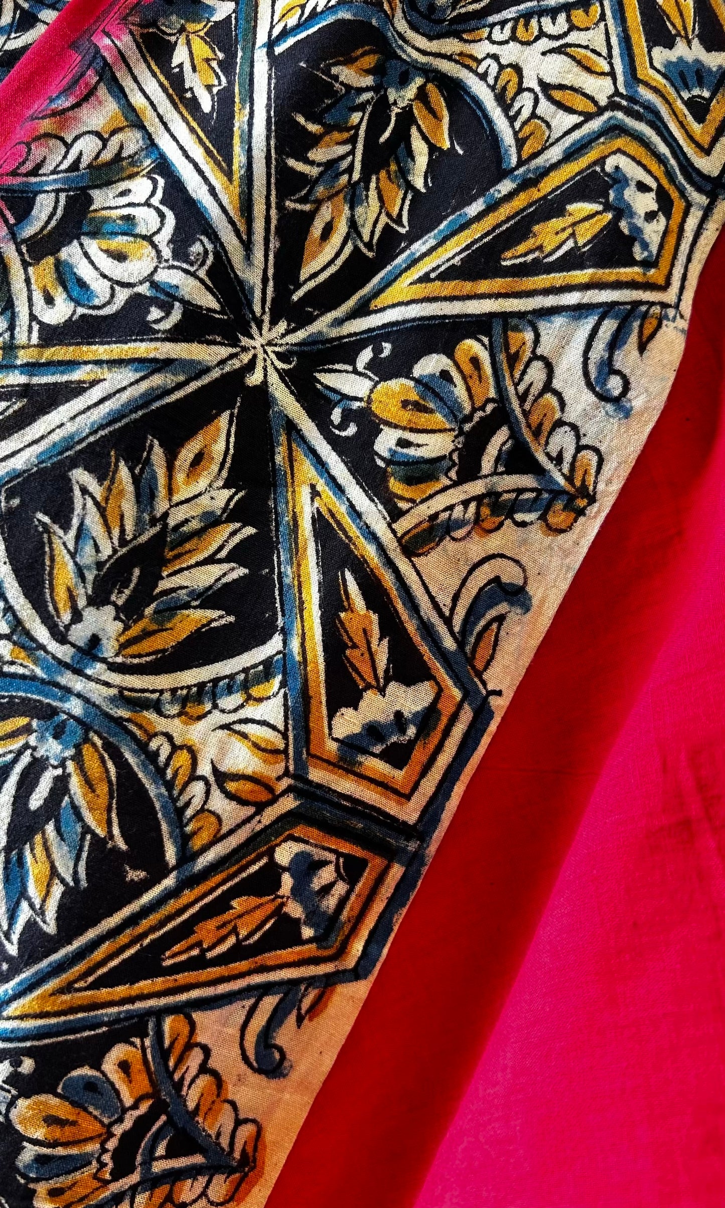 Red kalamkari mul saree