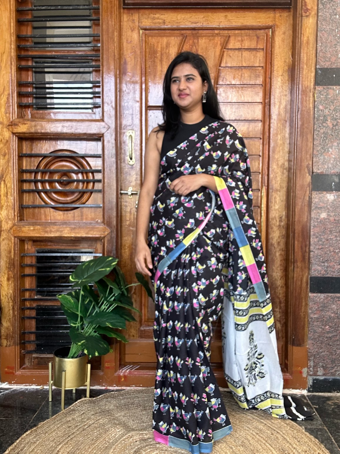 Black mulmul cotton saree