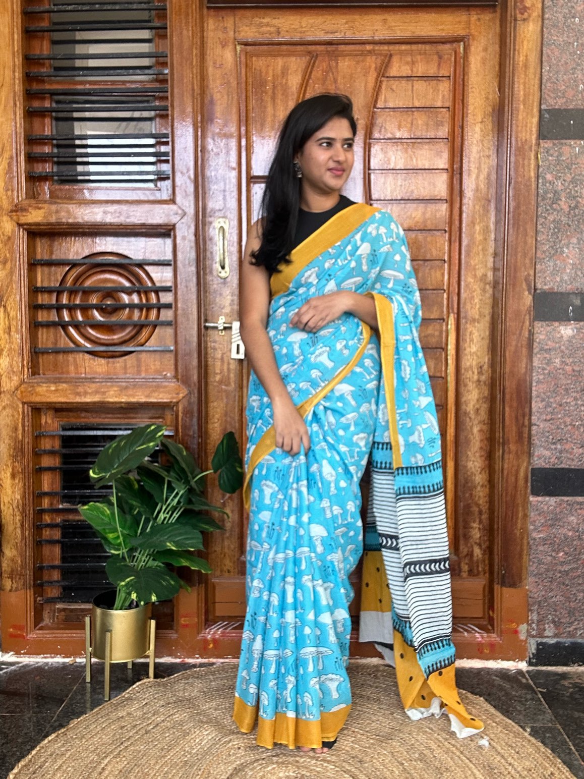 Blue mulmul cotton saree