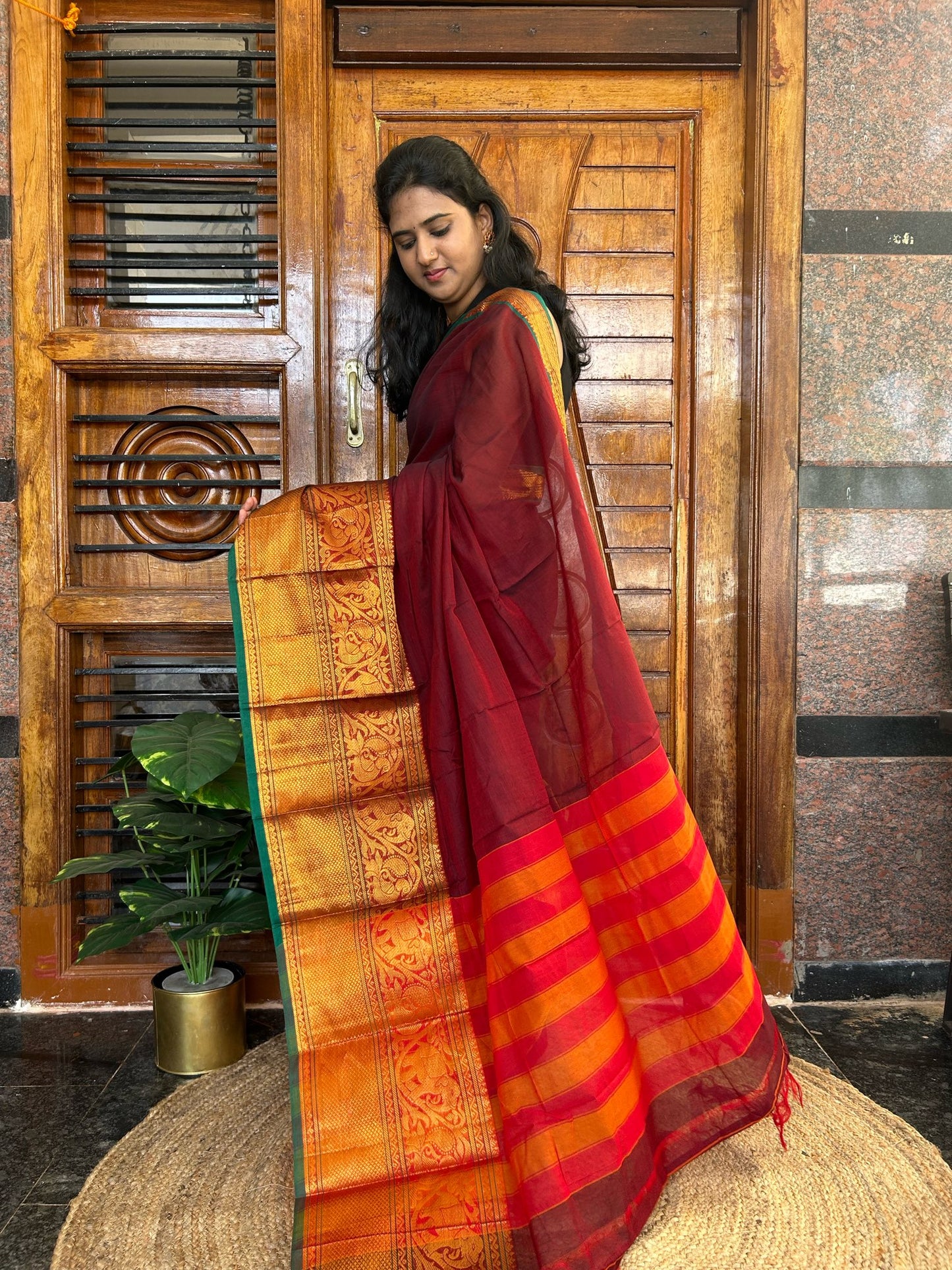 Brown Narayanpet saree.