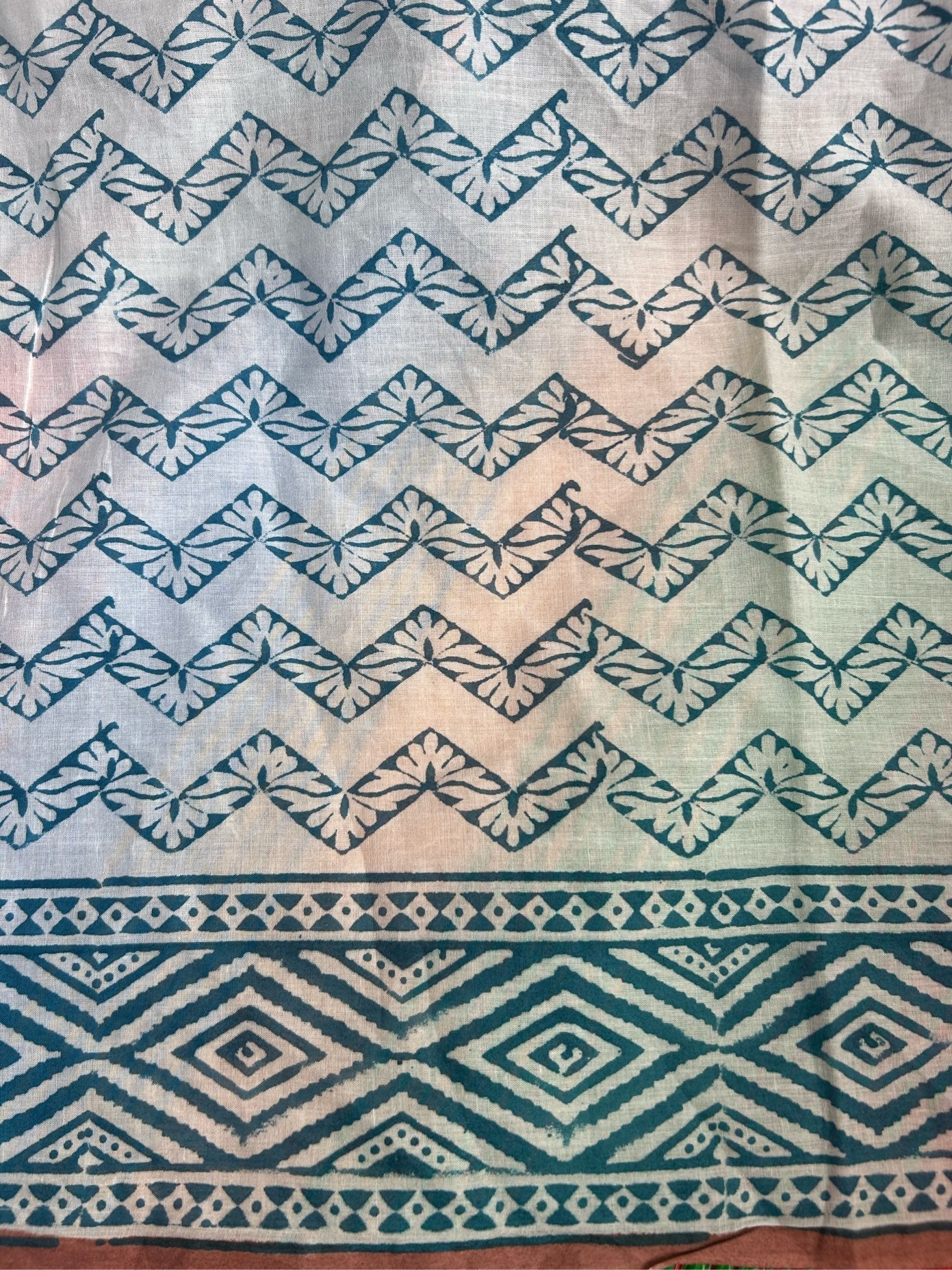 Brown handblock mulmul cotton saree