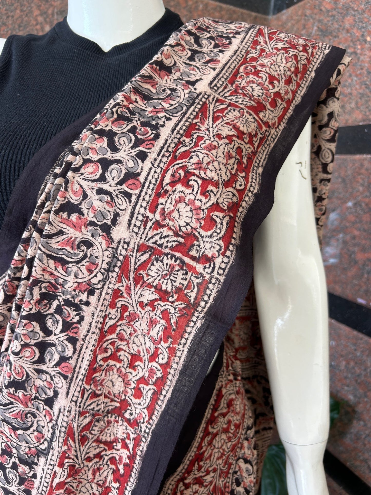 Black kalamkari mul saree