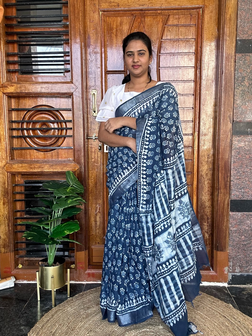 BLUE LINEN SAREE