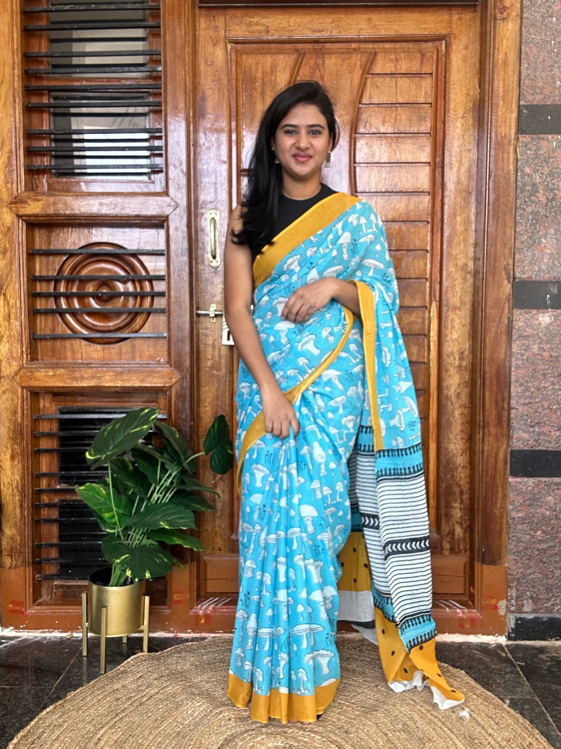 Blue mulmul cotton saree