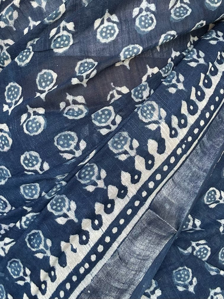 BLUE LINEN SAREE