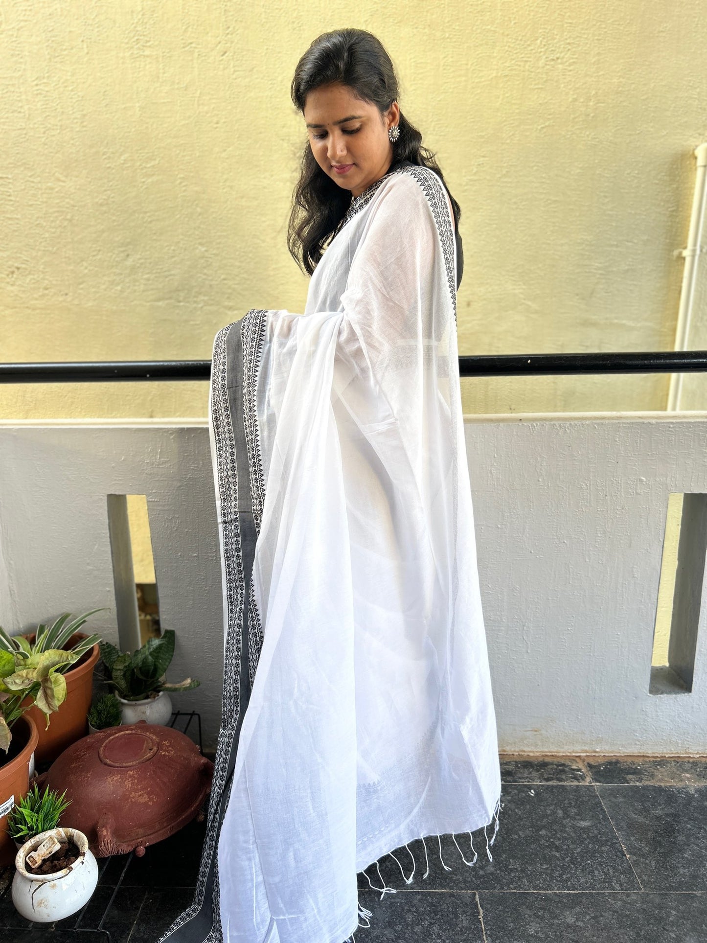 WHITE KHADI COTTON SAREE