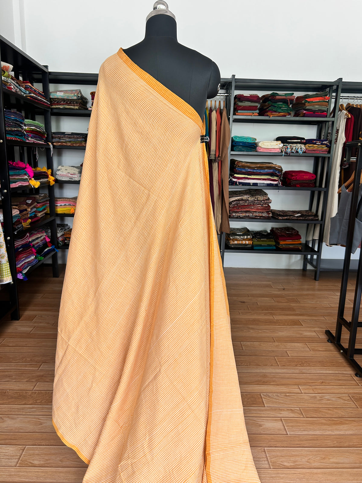 YELLOW CHECKS MUL SAREE