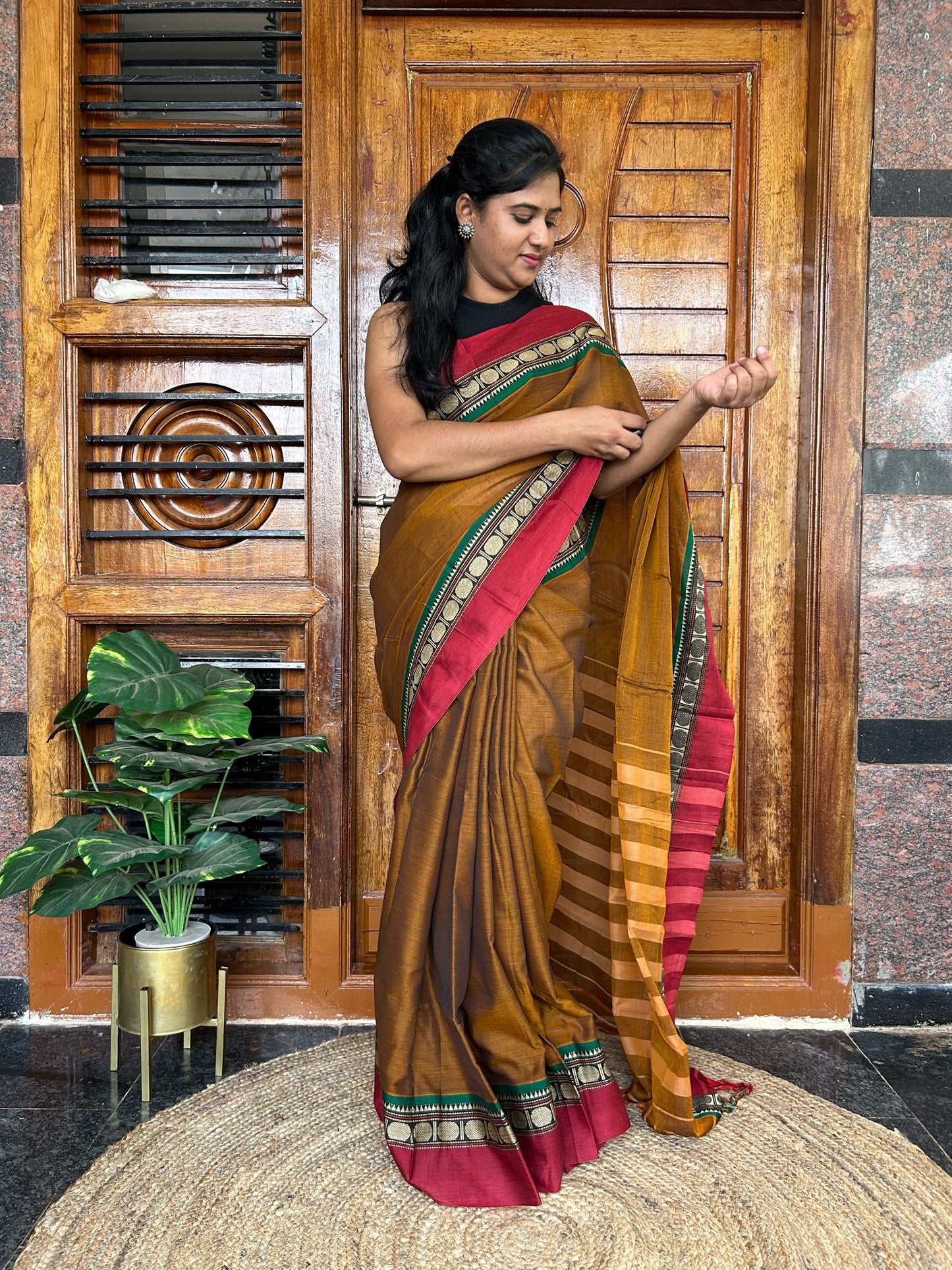 Brown Narayanpet saree.