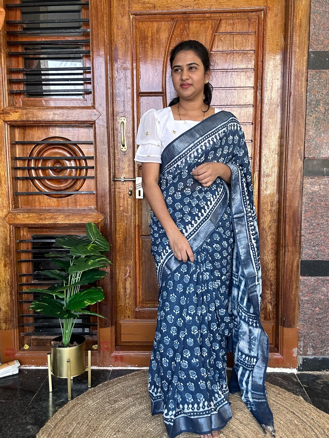 BLUE LINEN SAREE