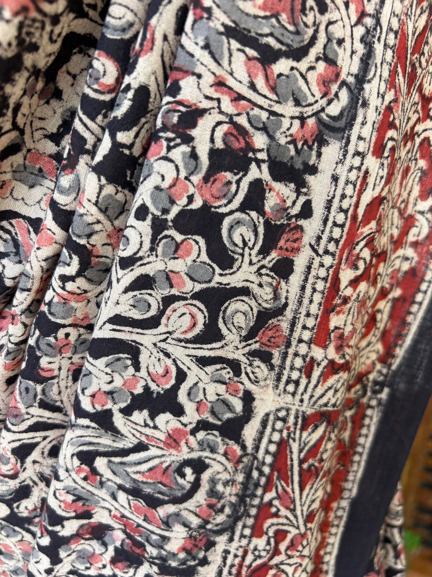 Black kalamkari mul saree