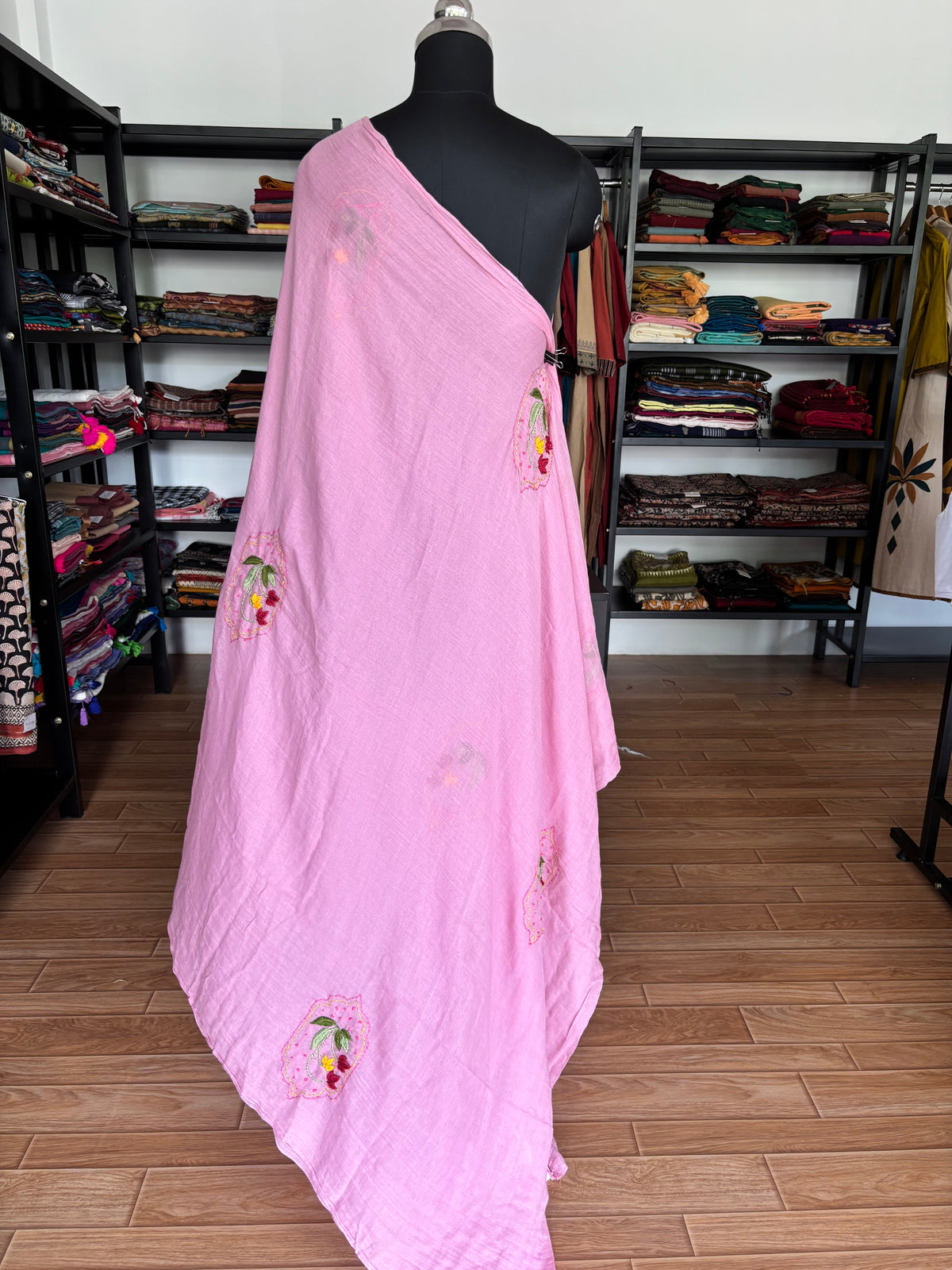 PINK EMBROIDERED MUL SAREE
