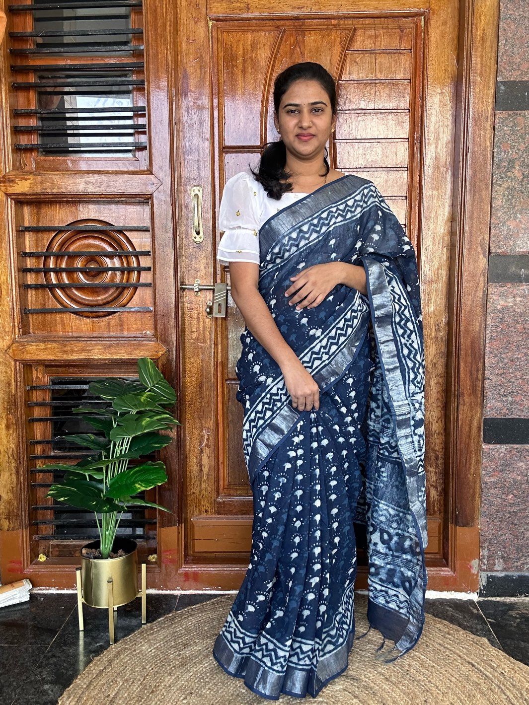 BLUE LINEN SAREE