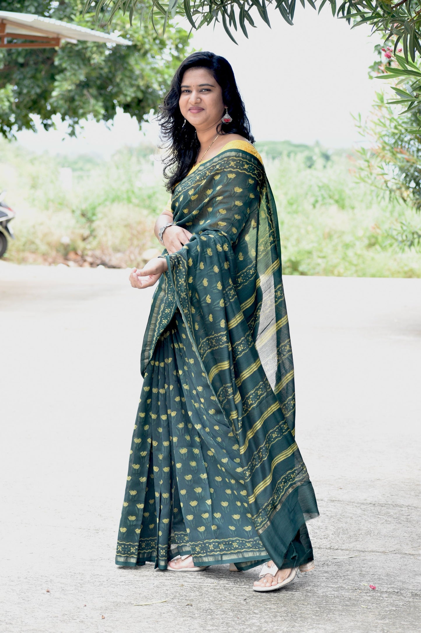 Green dabu chanderi silk saree
