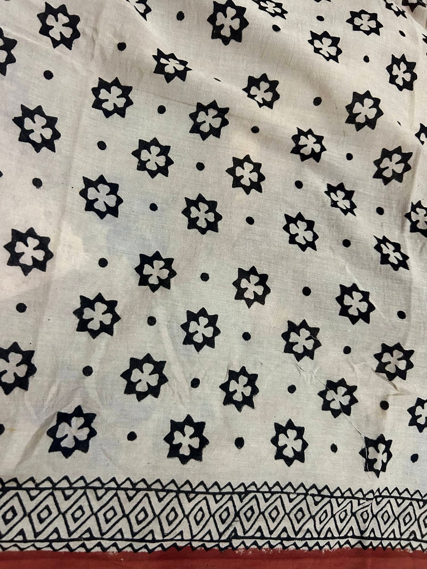Black handblock mulmul cotton saree