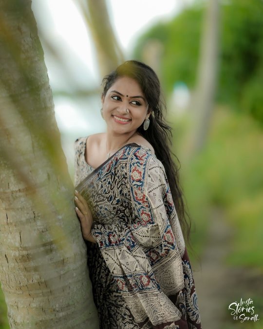 Black kalamkari mul saree