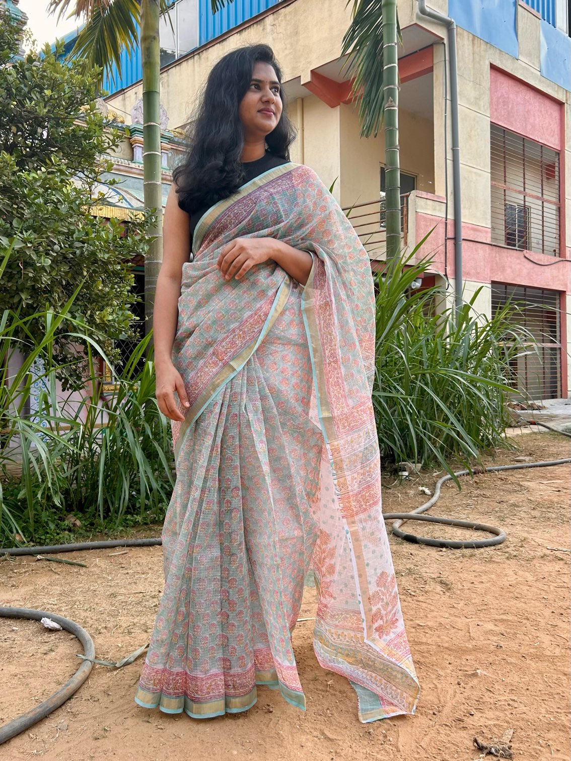Green kota doria saree