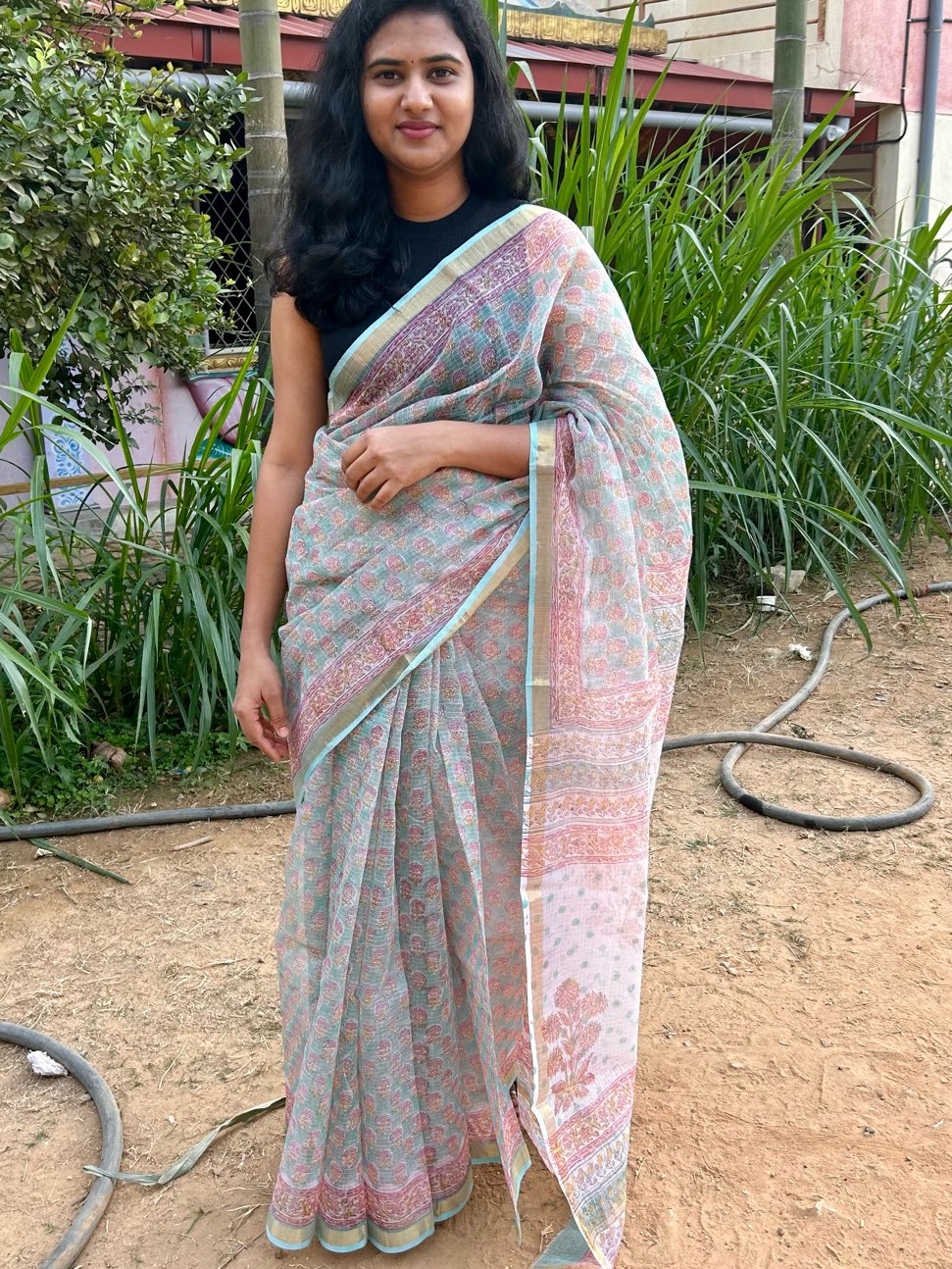 Green kota doria saree