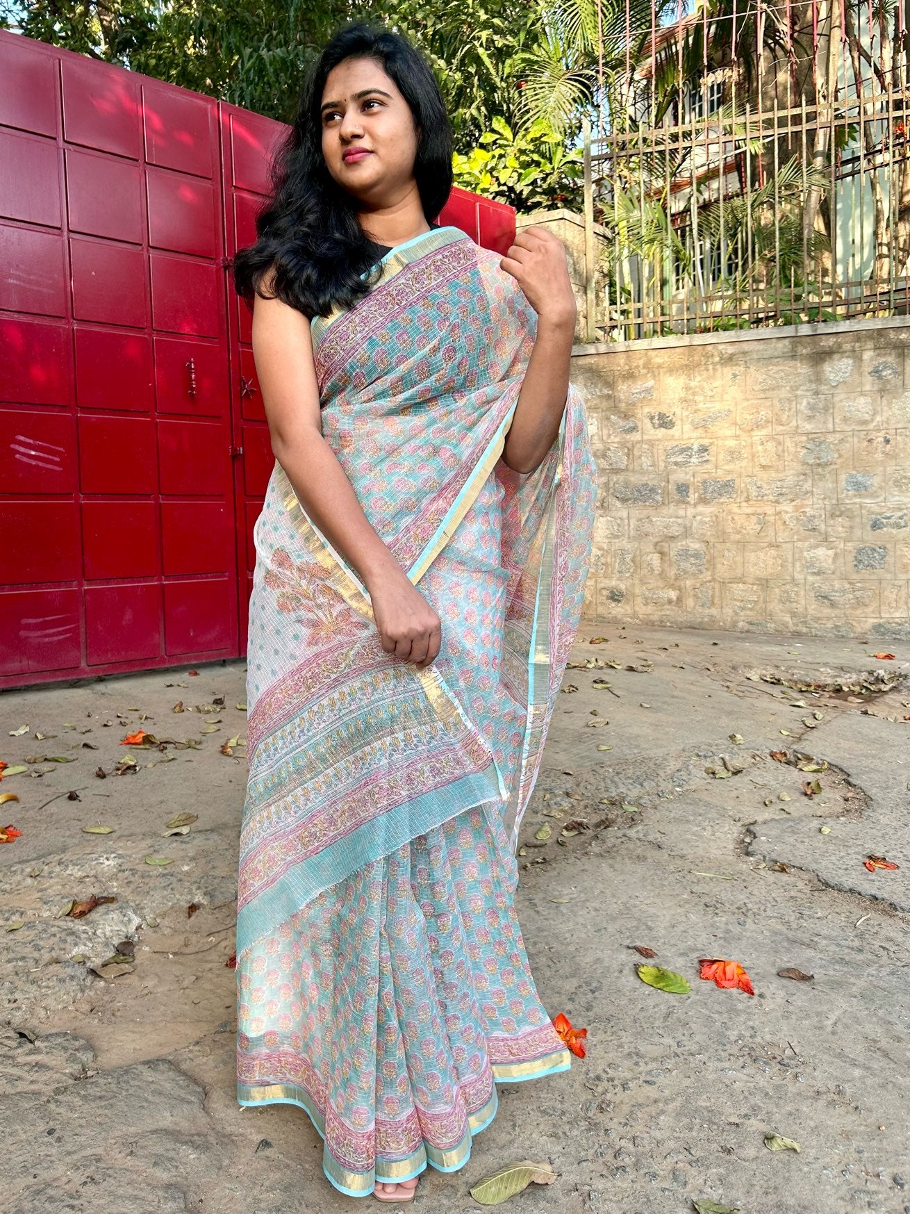 Green kota doria saree