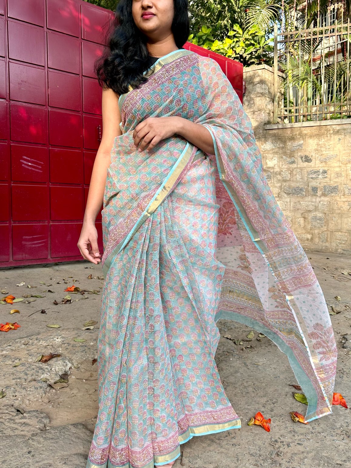 Green kota doria saree