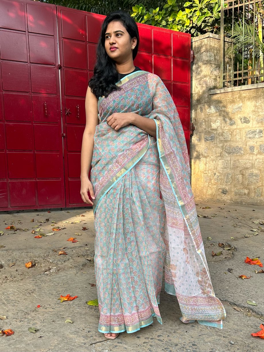 Green kota doria saree