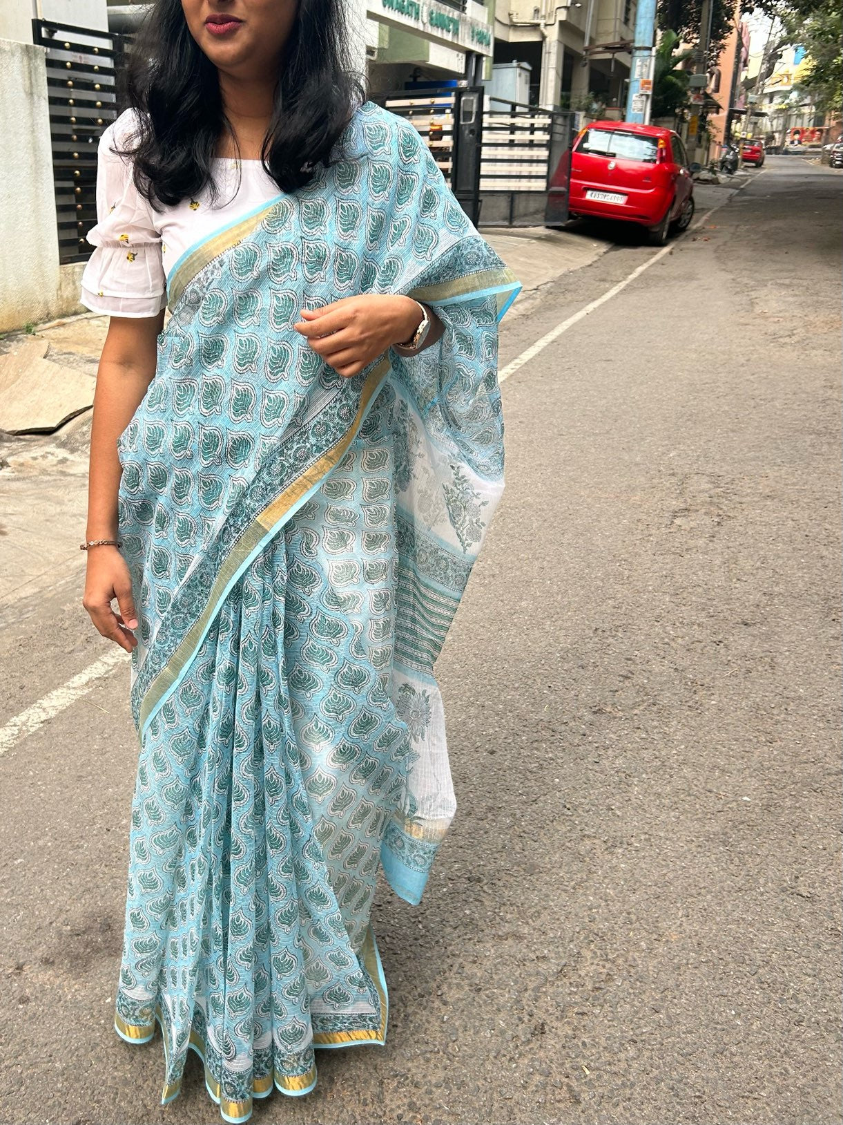 Blue kota doria saree
