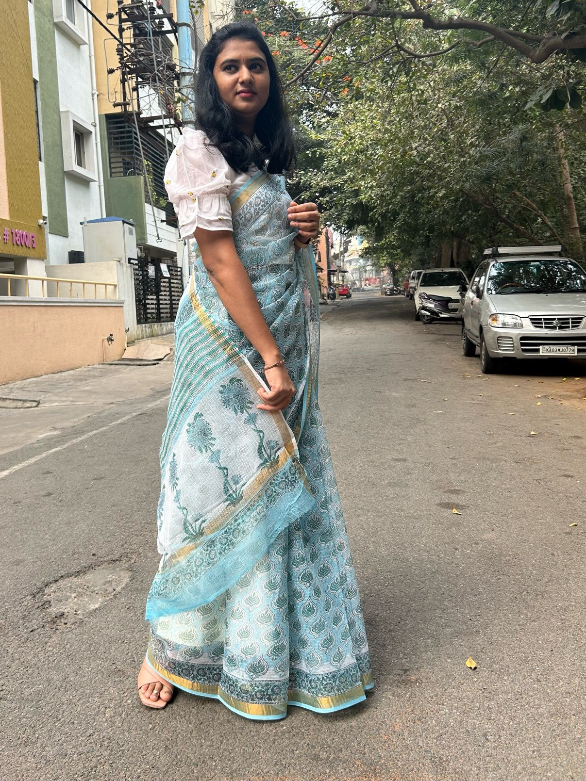 Blue kota doria saree