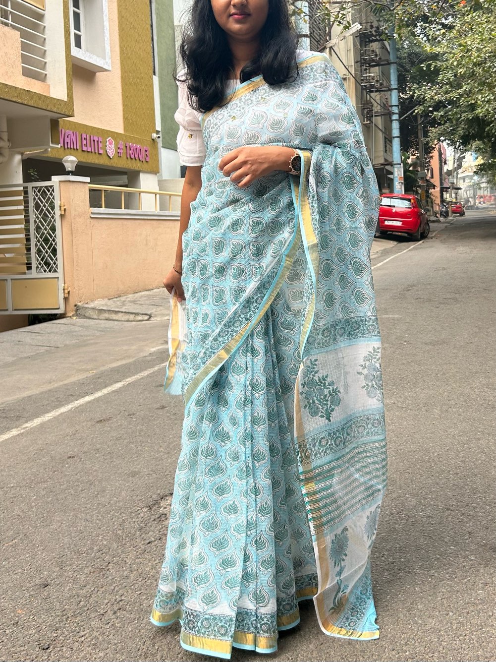 Blue kota doria saree