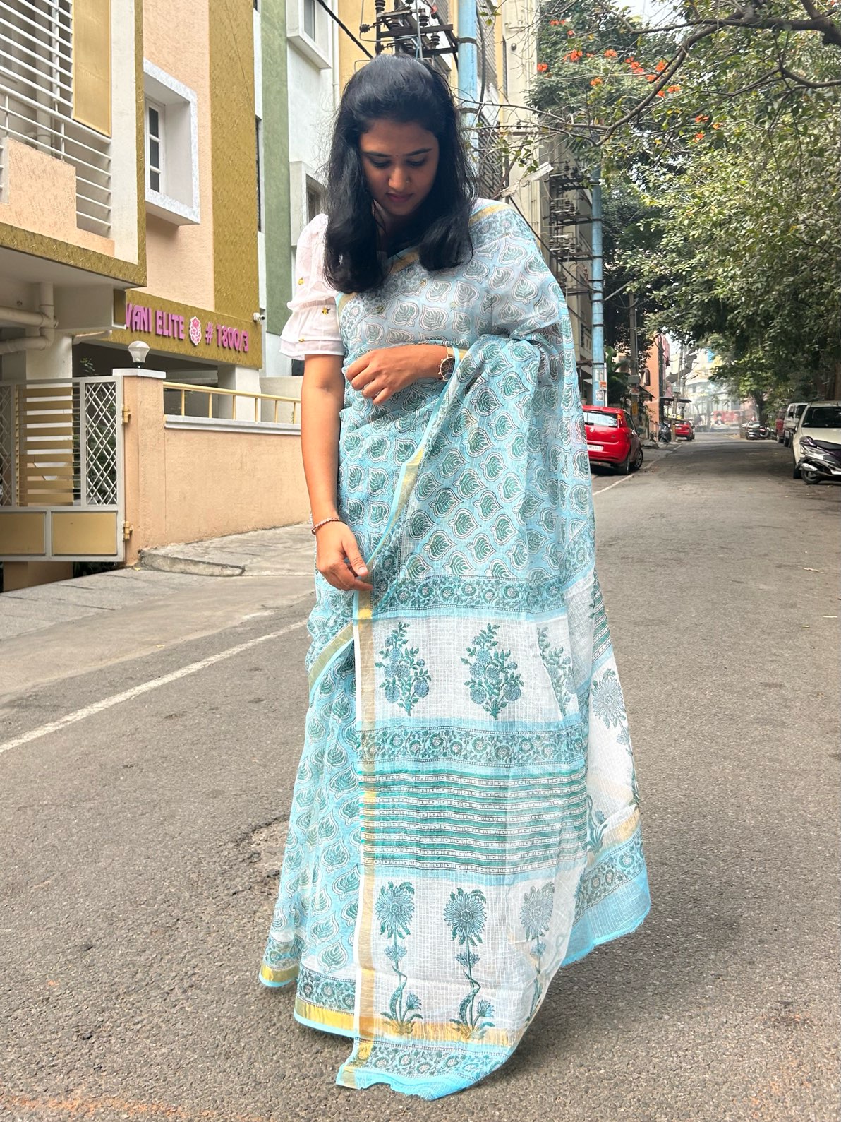 Blue kota doria saree