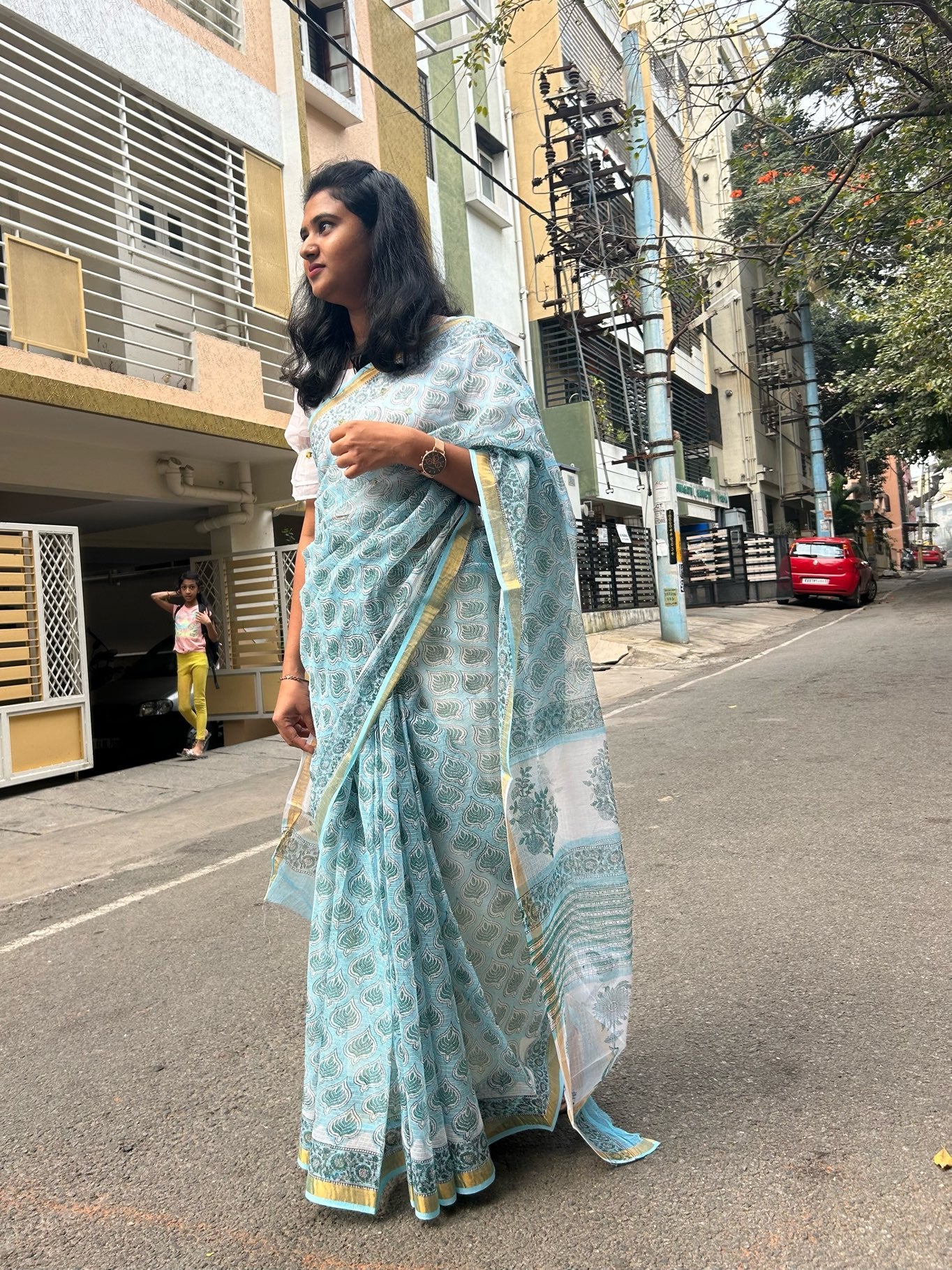 Blue kota doria saree