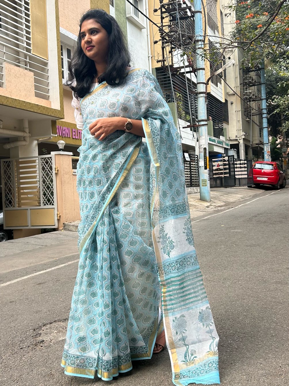 Blue kota doria saree