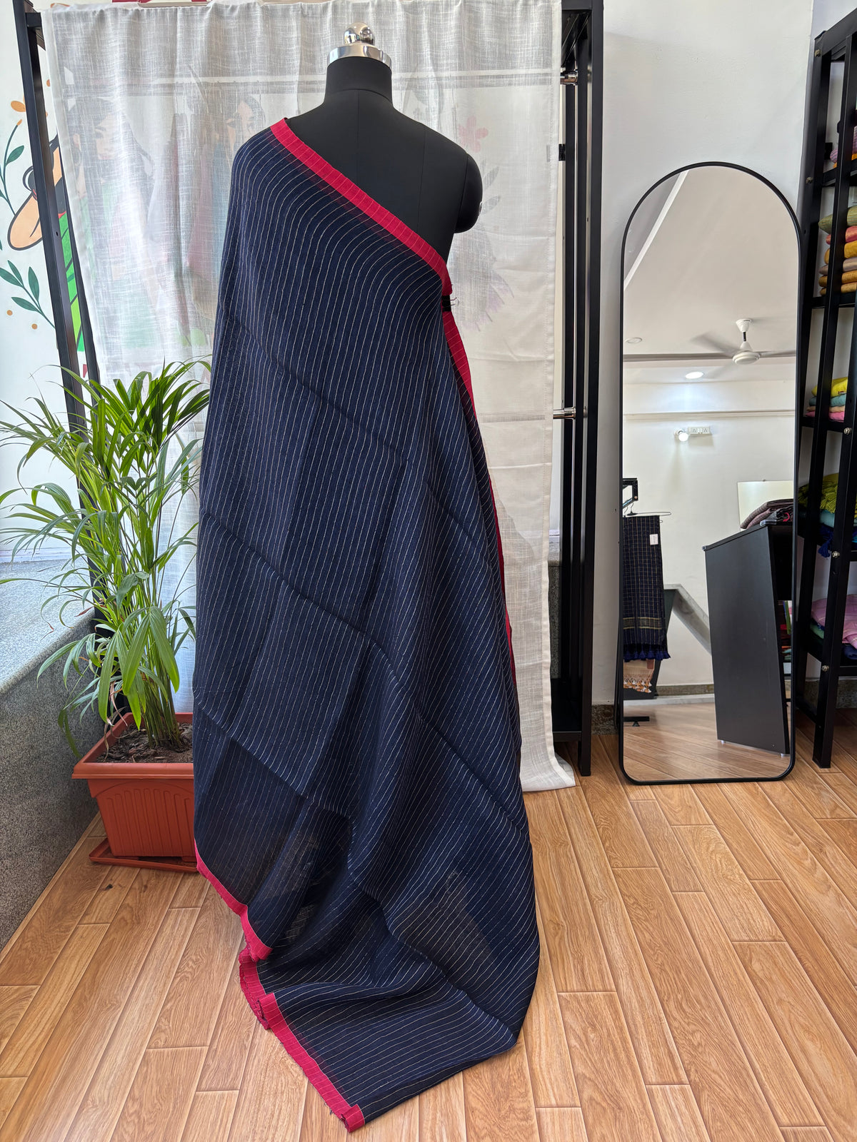 BLUE PURE LINEN SAREE