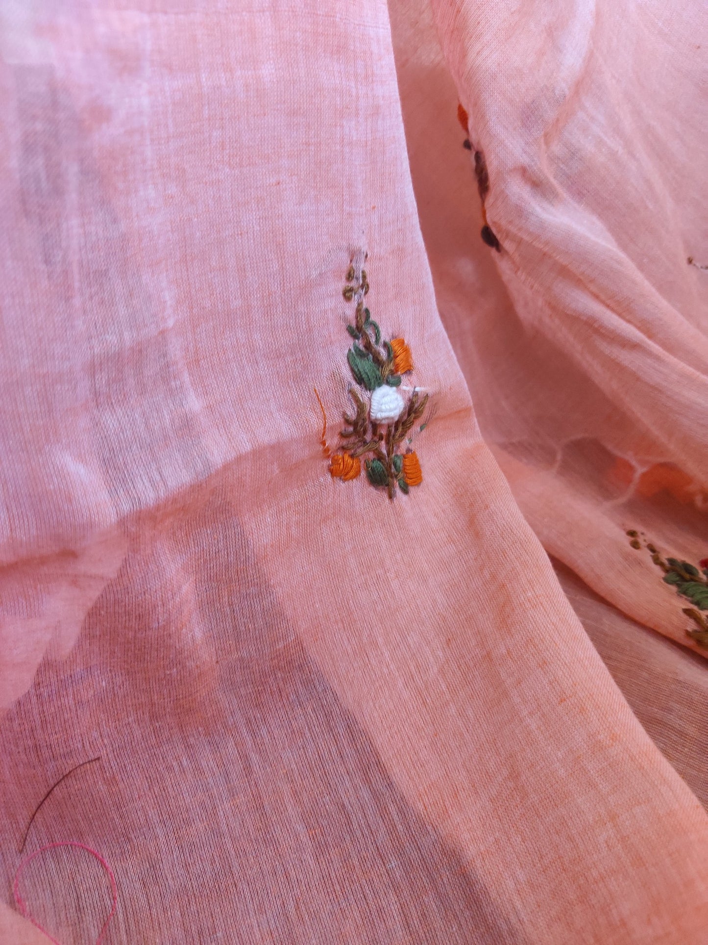 PINK HAND EMBROIDERED MUL SAREE