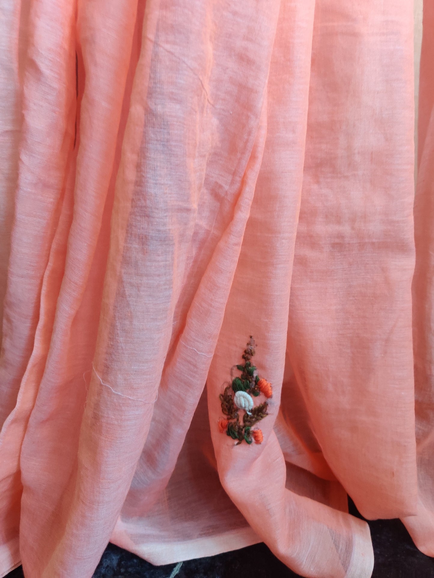 PINK HAND EMBROIDERED MUL SAREE