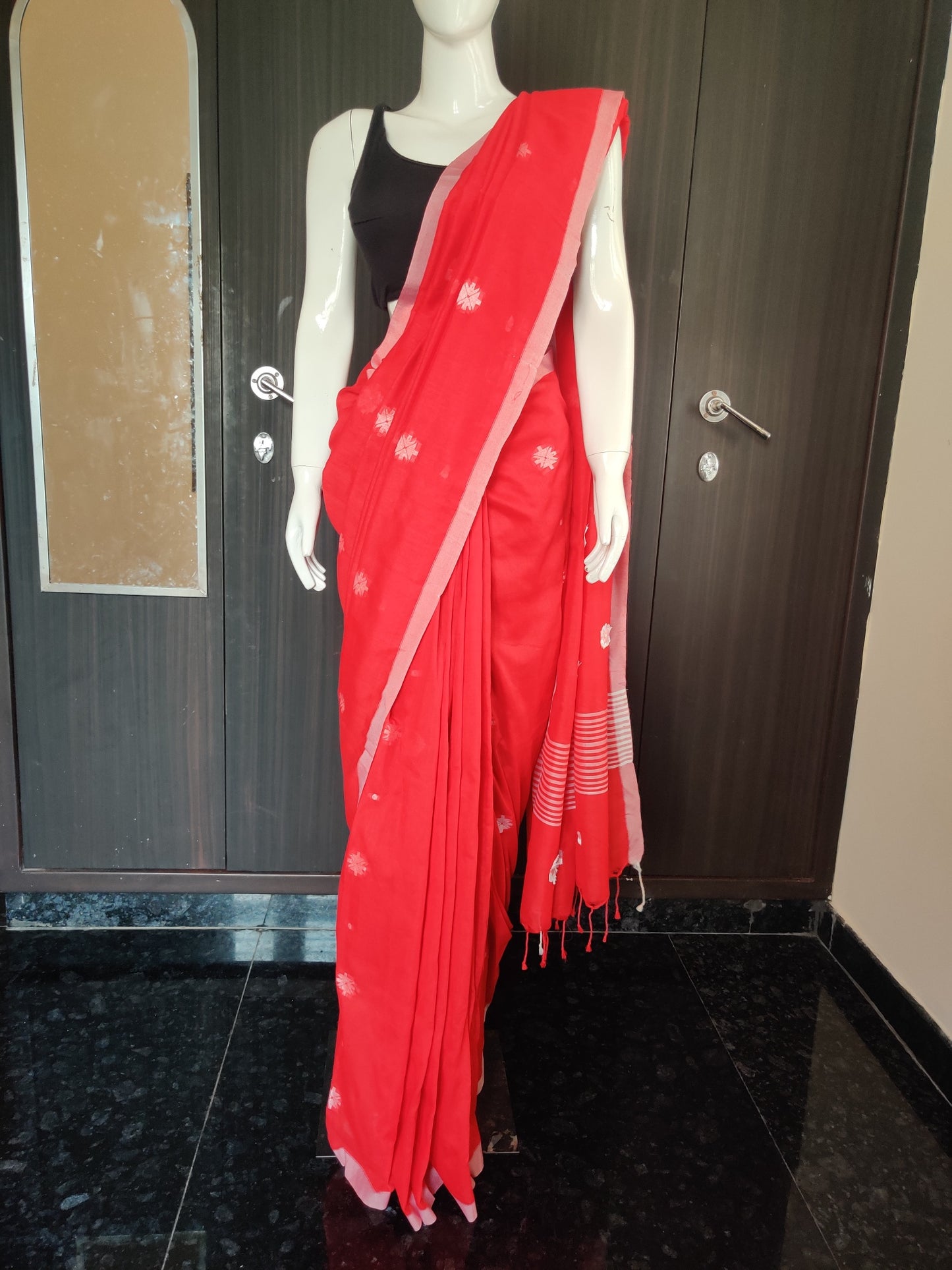 RED SLUB COTTON SAREE