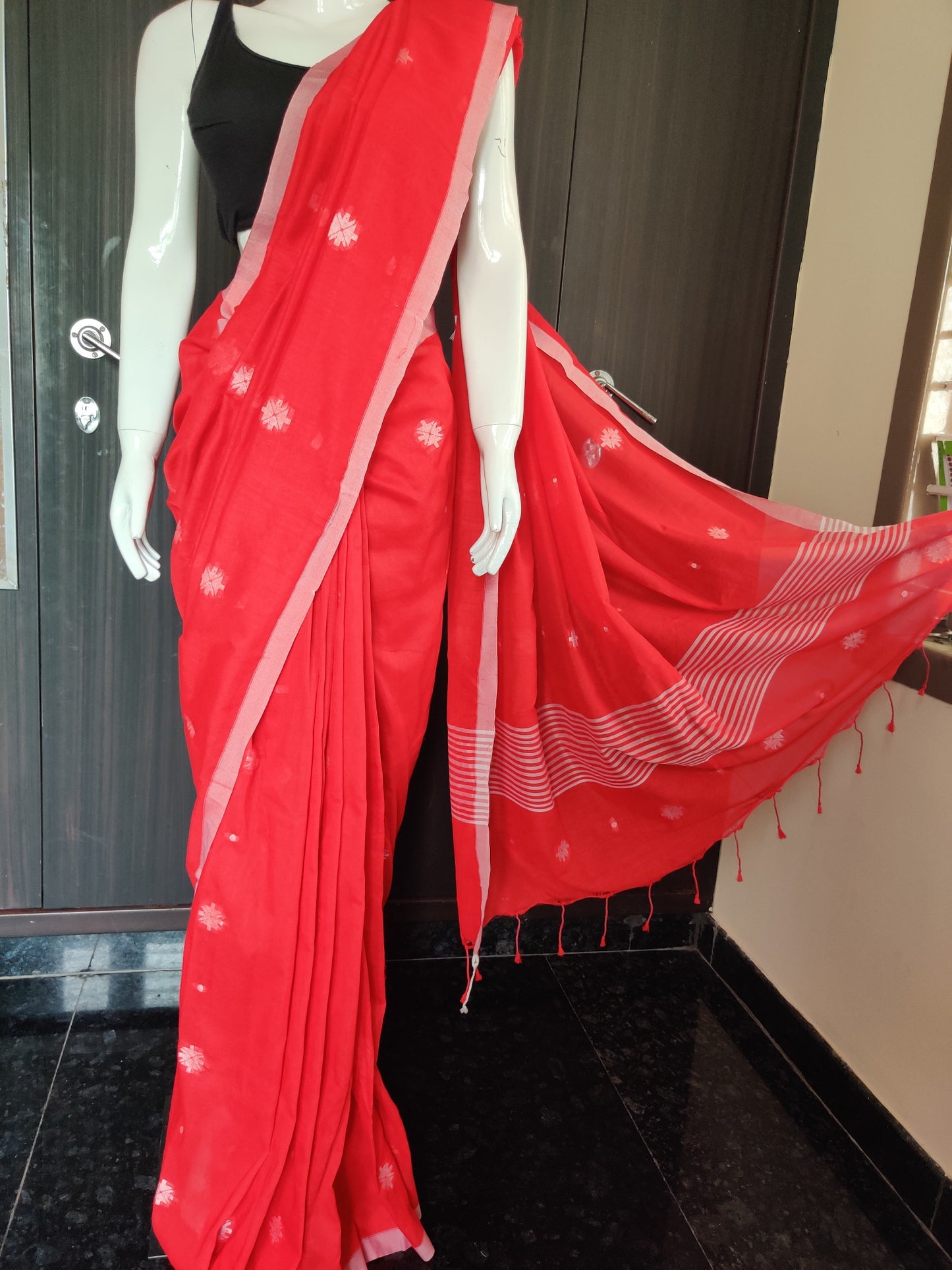 RED SLUB COTTON SAREE