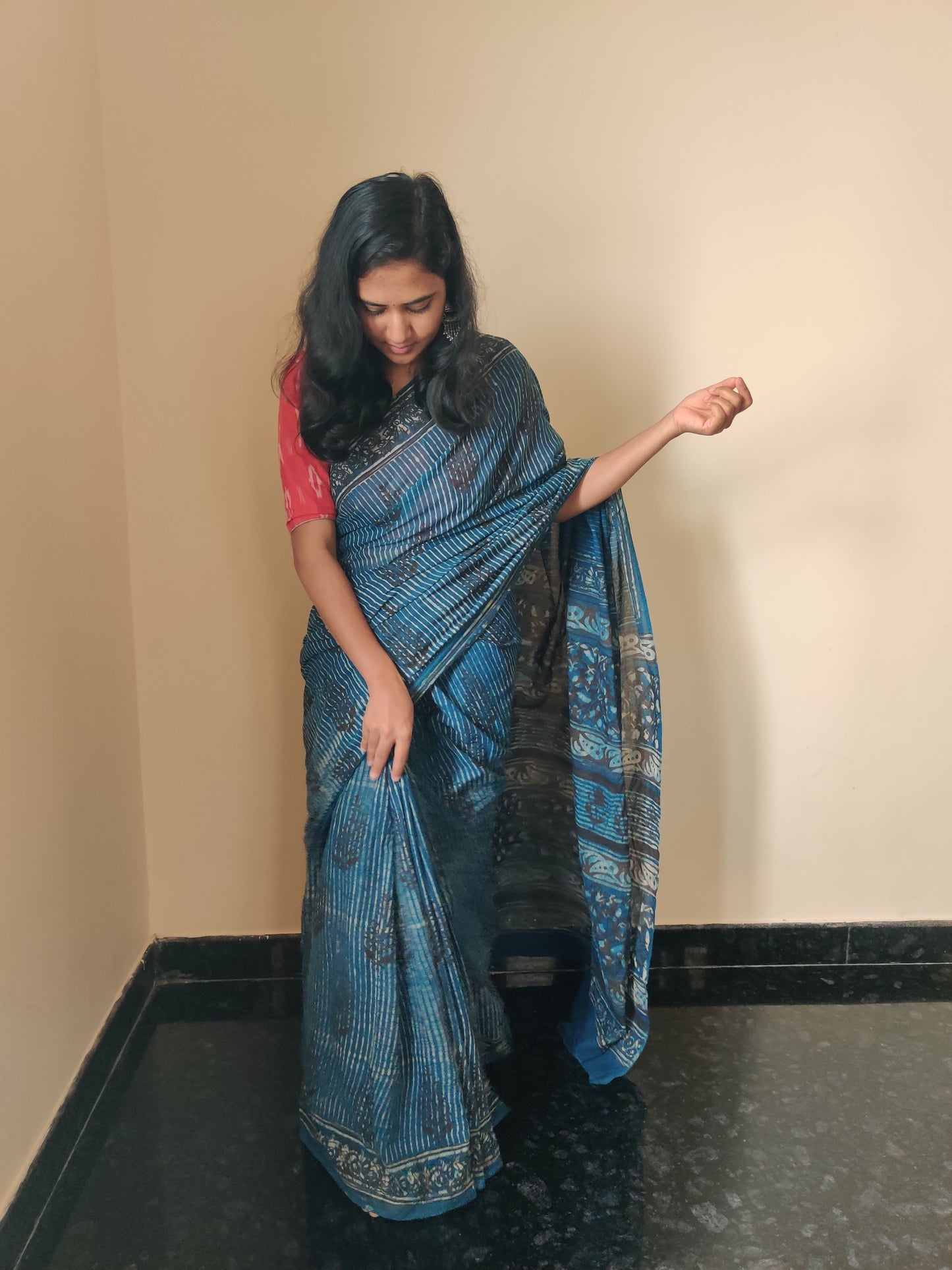 blue mulmul cotton saree