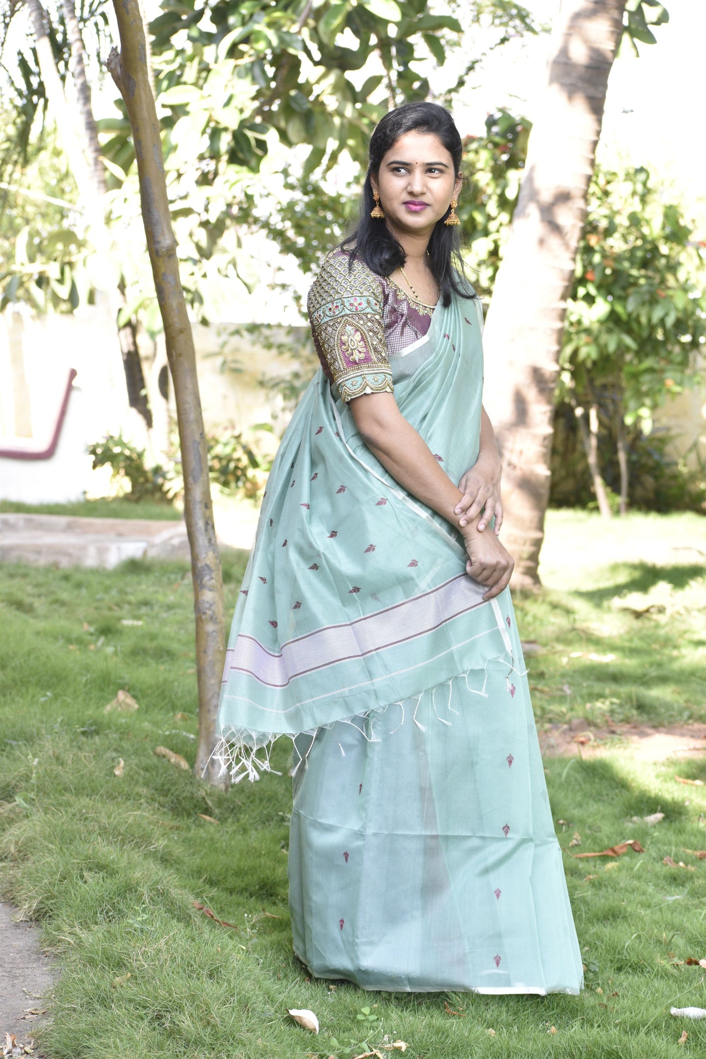 GREEN MAHESHWARI SILK COTTON