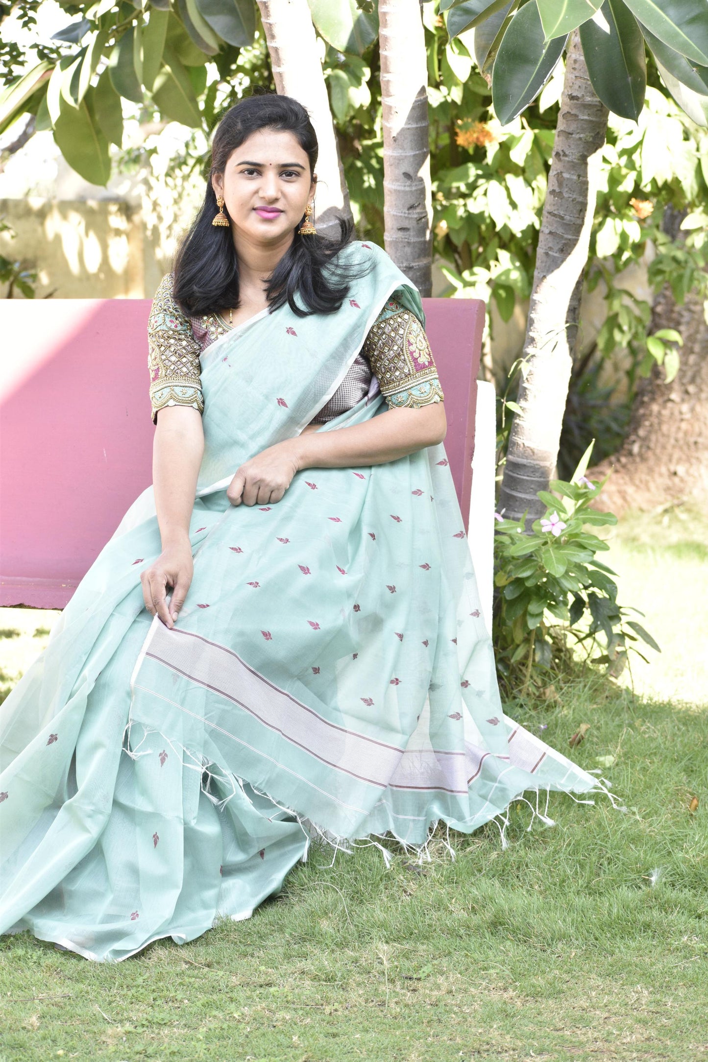 GREEN MAHESHWARI SILK COTTON