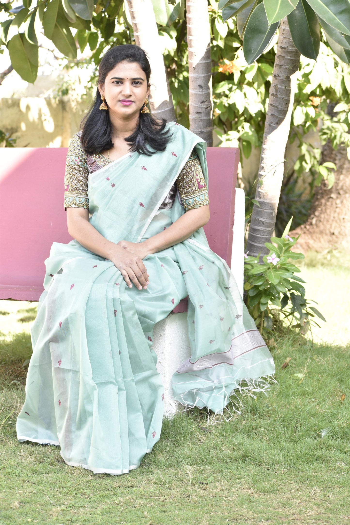 GREEN MAHESHWARI SILK COTTON