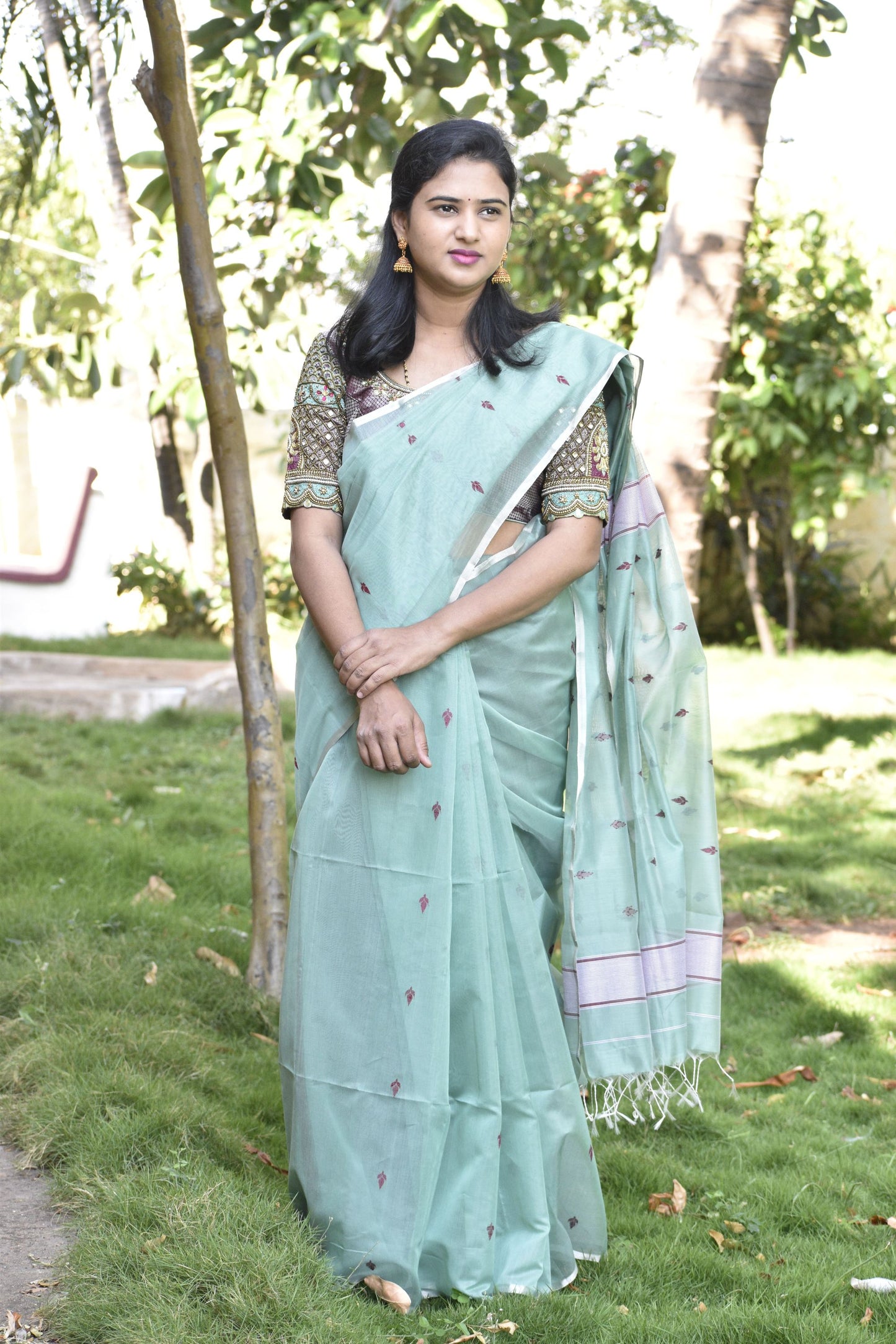 GREEN MAHESHWARI SILK COTTON