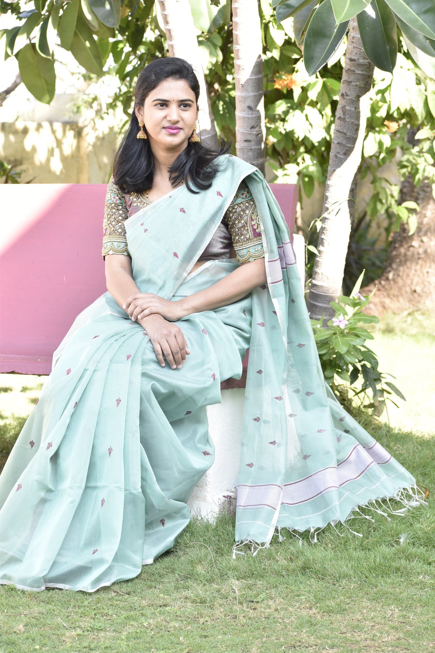 GREEN MAHESHWARI SILK COTTON
