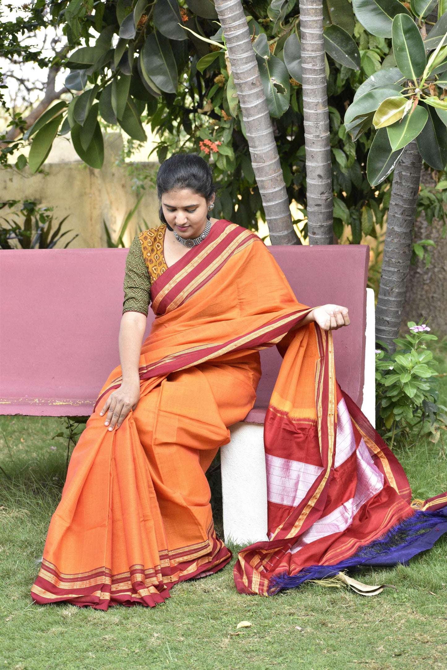 ORANGE HANDLOOM ILKAL SAREE.